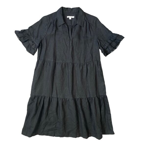Chico’s 100% Linen Black Ruffle Sleeve Tiered Dress NWOT US 6 - Picture 1 of 6